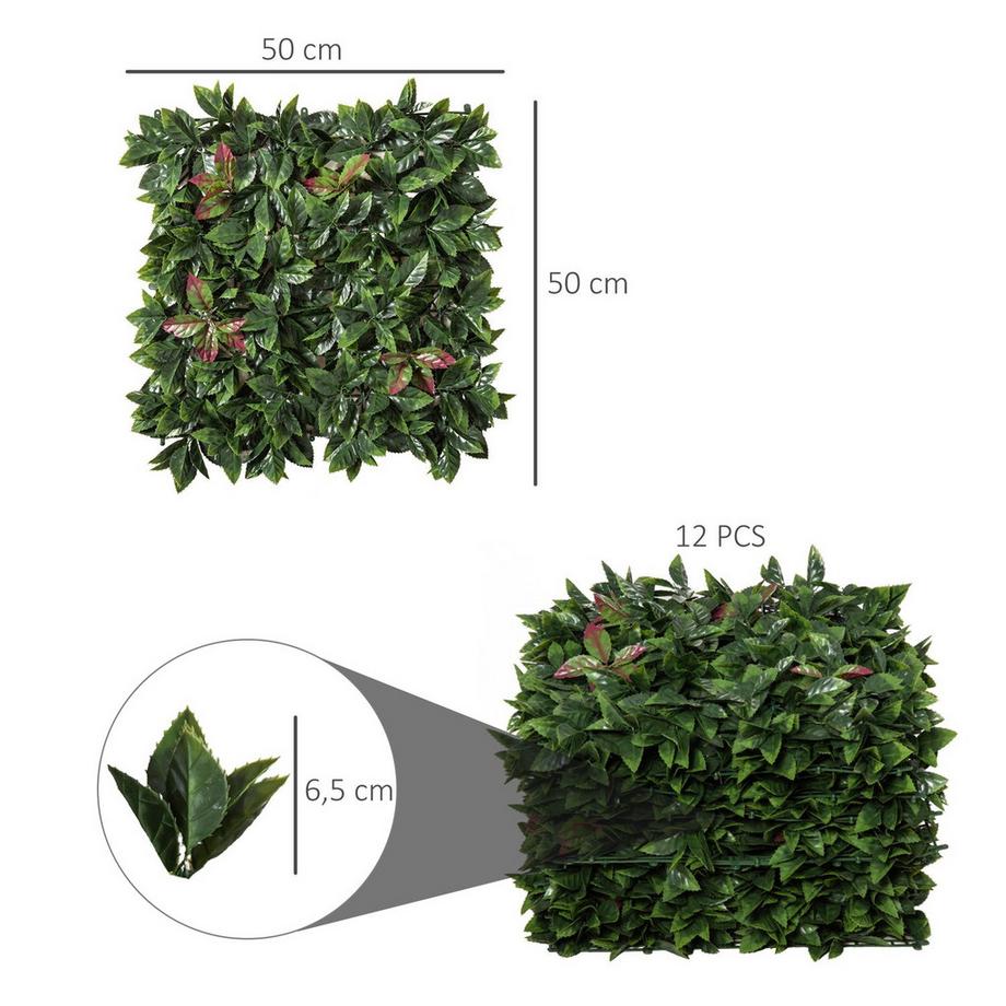 Northio  Künstliche Pflanzenwand 12 Stück Uv-Schutz Sichtschutz, Glanzmispeln Design, 50X50 Cm, Für Garten Outdoor 