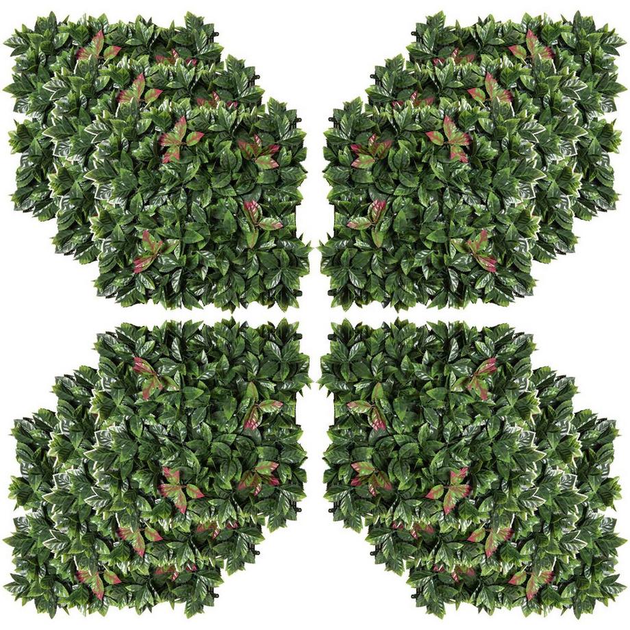 Northio  Künstliche Pflanzenwand 12 Stück Uv-Schutz Sichtschutz, Glanzmispeln Design, 50X50 Cm, Für Garten Outdoor 