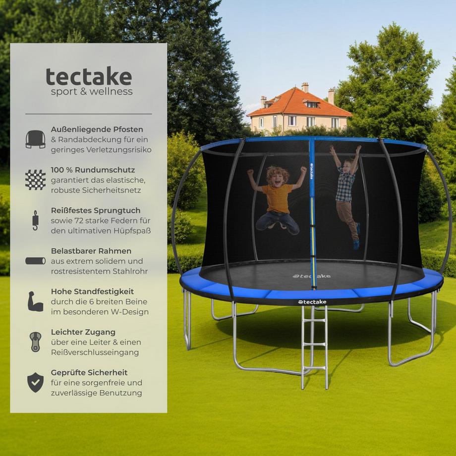 Tectake  Trampolin Jumpy Ø 366 cm, GS-zertifiziert mit Sicherheitsnetz 