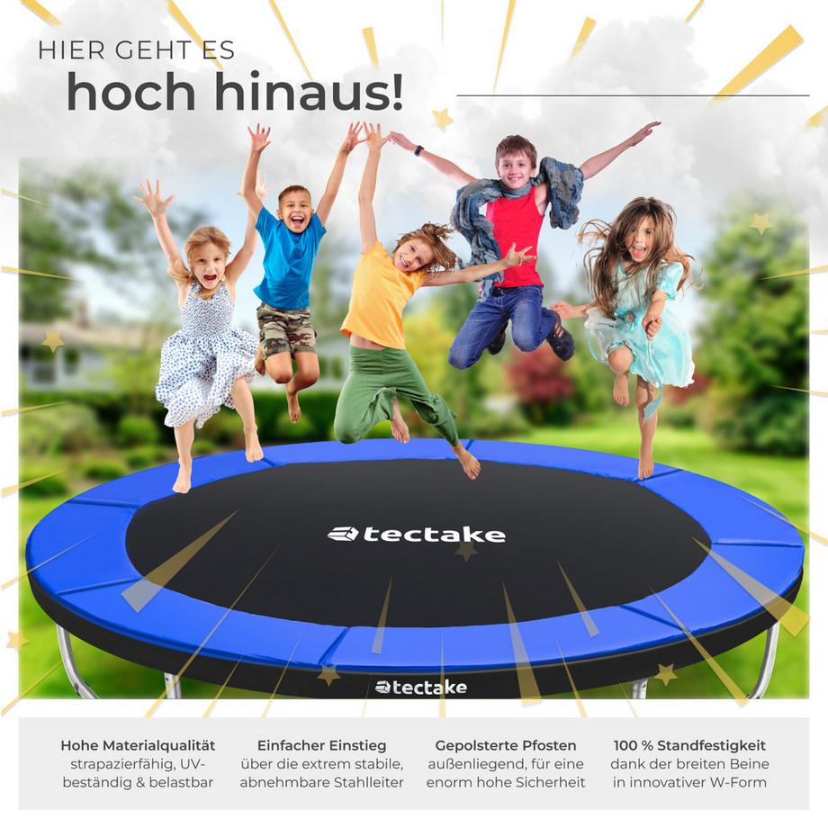 Tectake  Trampolin Jumpy Ø 366 cm, GS-zertifiziert mit Sicherheitsnetz 