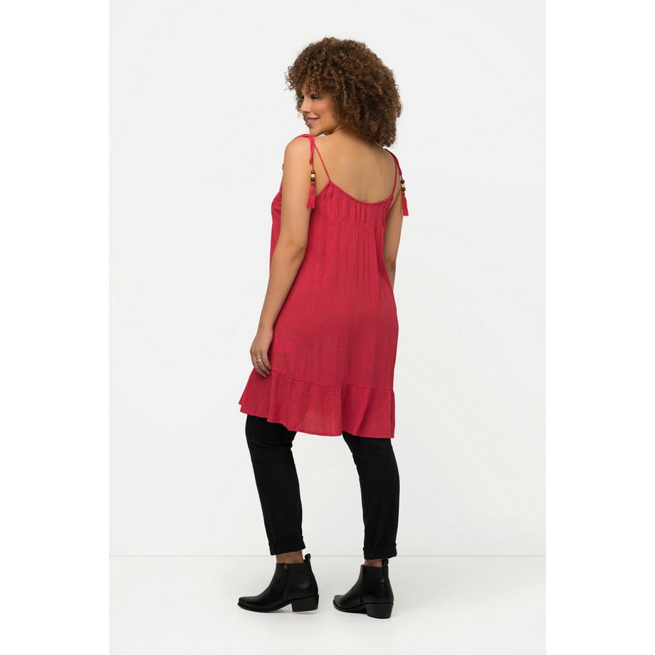 Ulla Popken Ärmelloses besticktes Rüschen A-Linien Top  