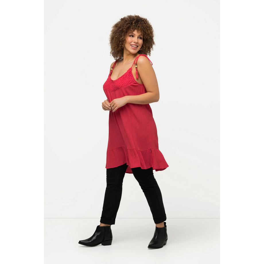 Ulla Popken Ärmelloses besticktes Rüschen A-Linien Top  