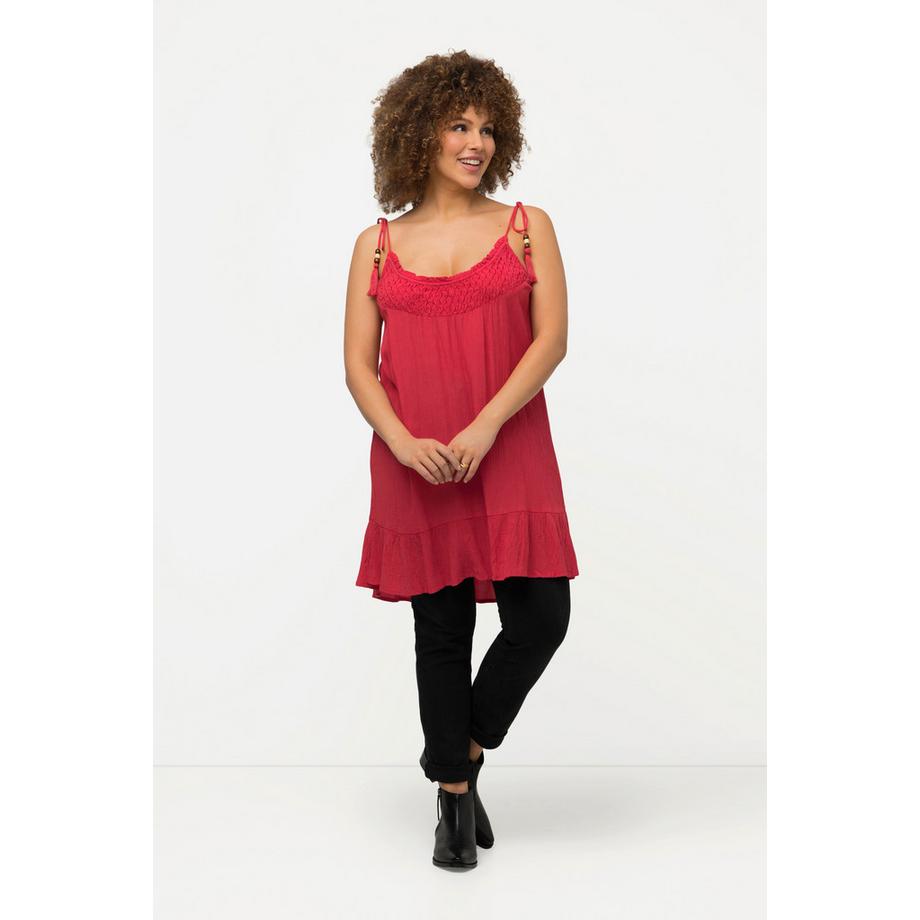 Ulla Popken Ärmelloses besticktes Rüschen A-Linien Top  