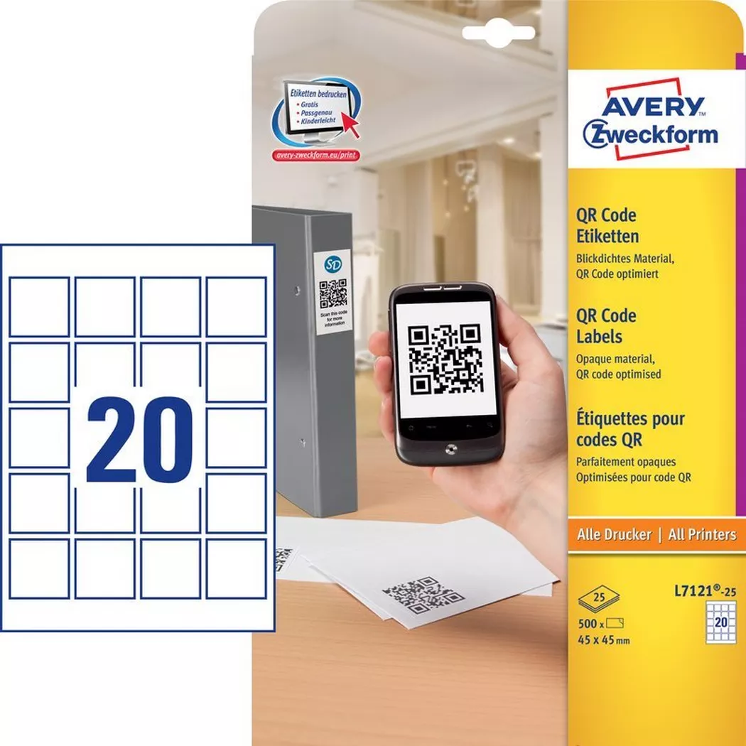 Avery-Zweckform – AVERY ZWECKFORM Etiketten QR Code 45x45mm, 500 Stück, One Size, Weiss