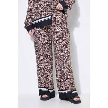 Pantalon imprimé léopard, rayures sur le bas de jambe, coupe Wide Legs