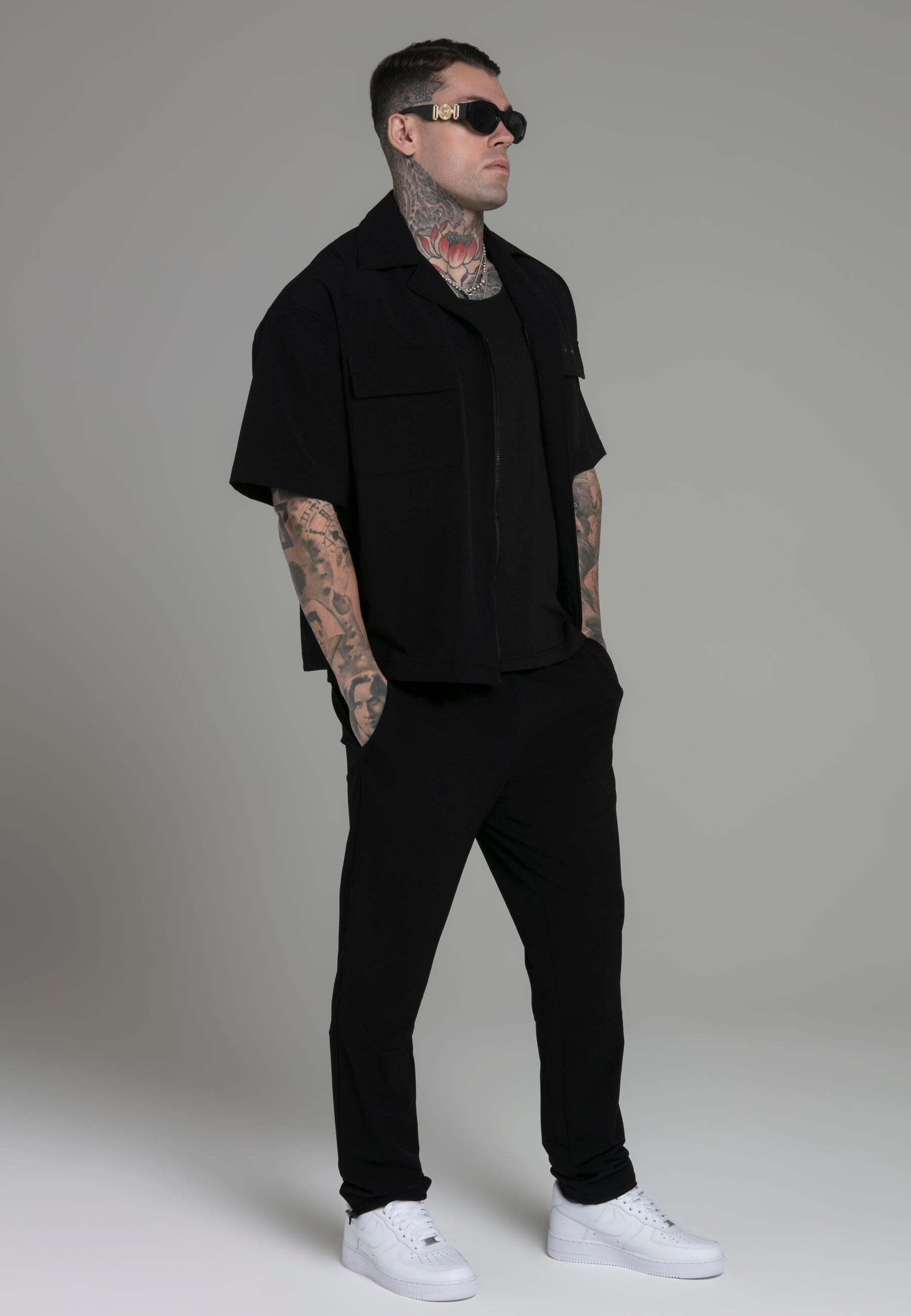 Sik Silk  Kurzarmhemd Utility Shirt in Black 