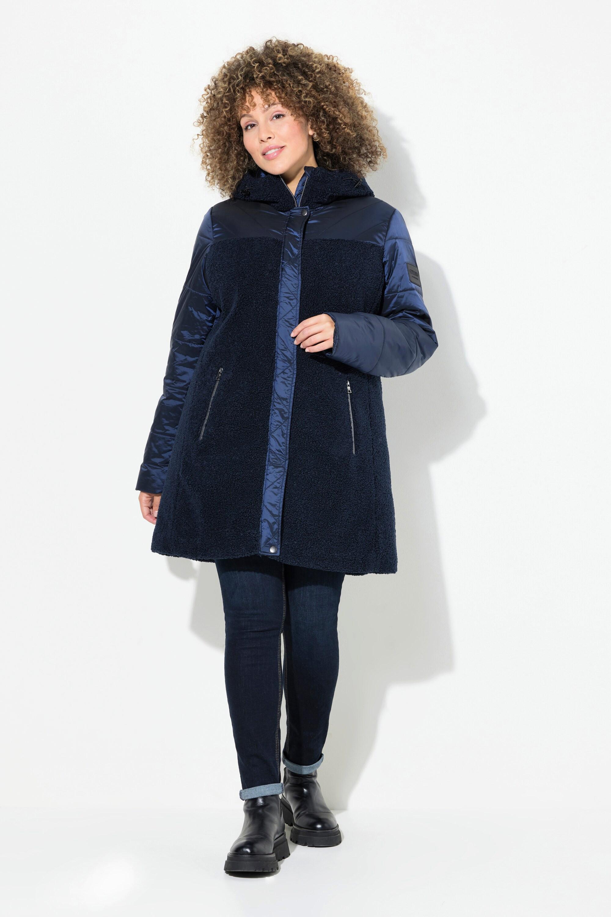 Ulla Popken  Jacke, Stepp/Teddyfleece, Kapuze, Zipptaschen 