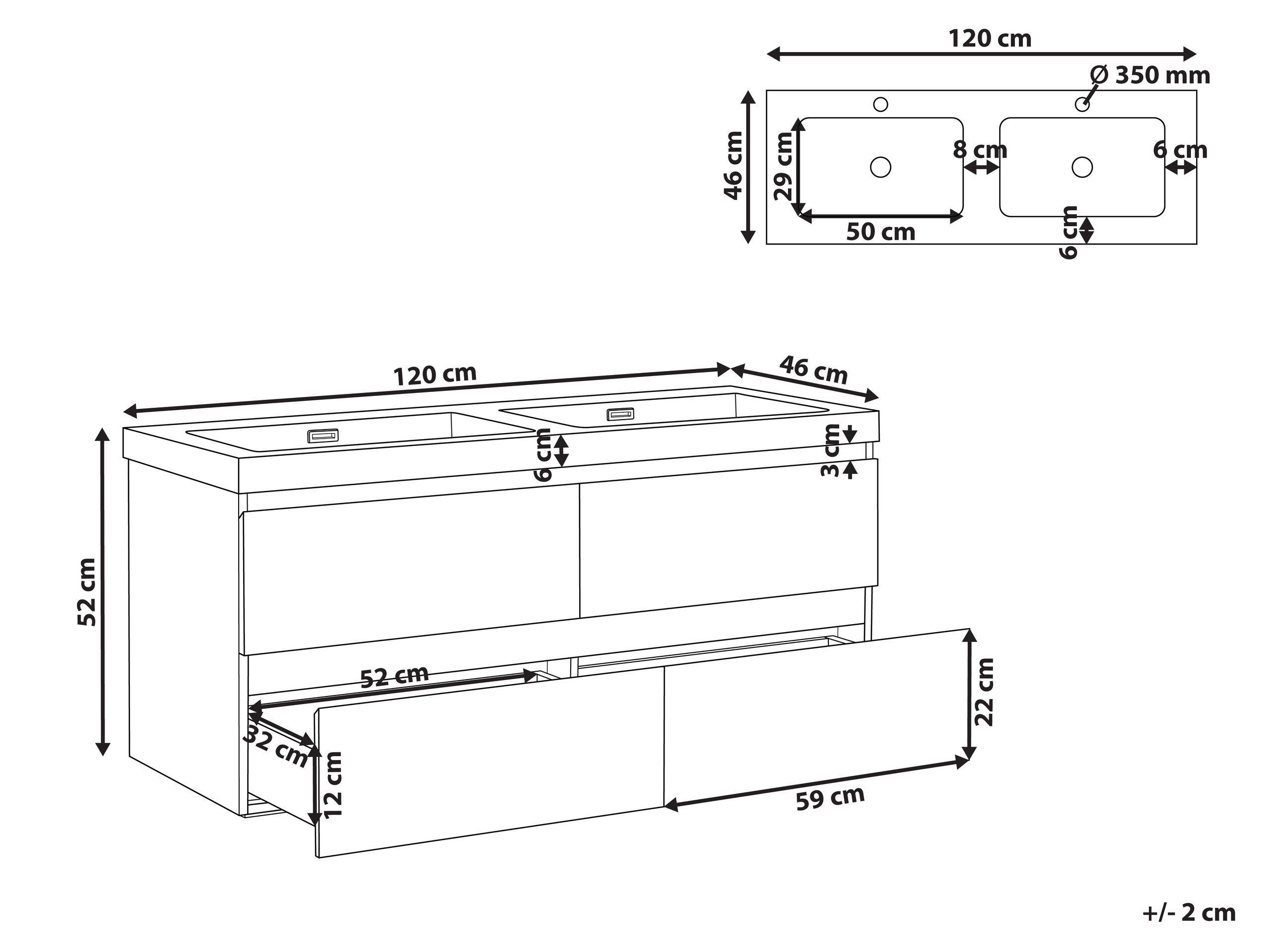 Beliani Wandmontierter Waschtischunterschrank mit Doppelwaschbecken aus MDF-Platte Modern CARDIEL  