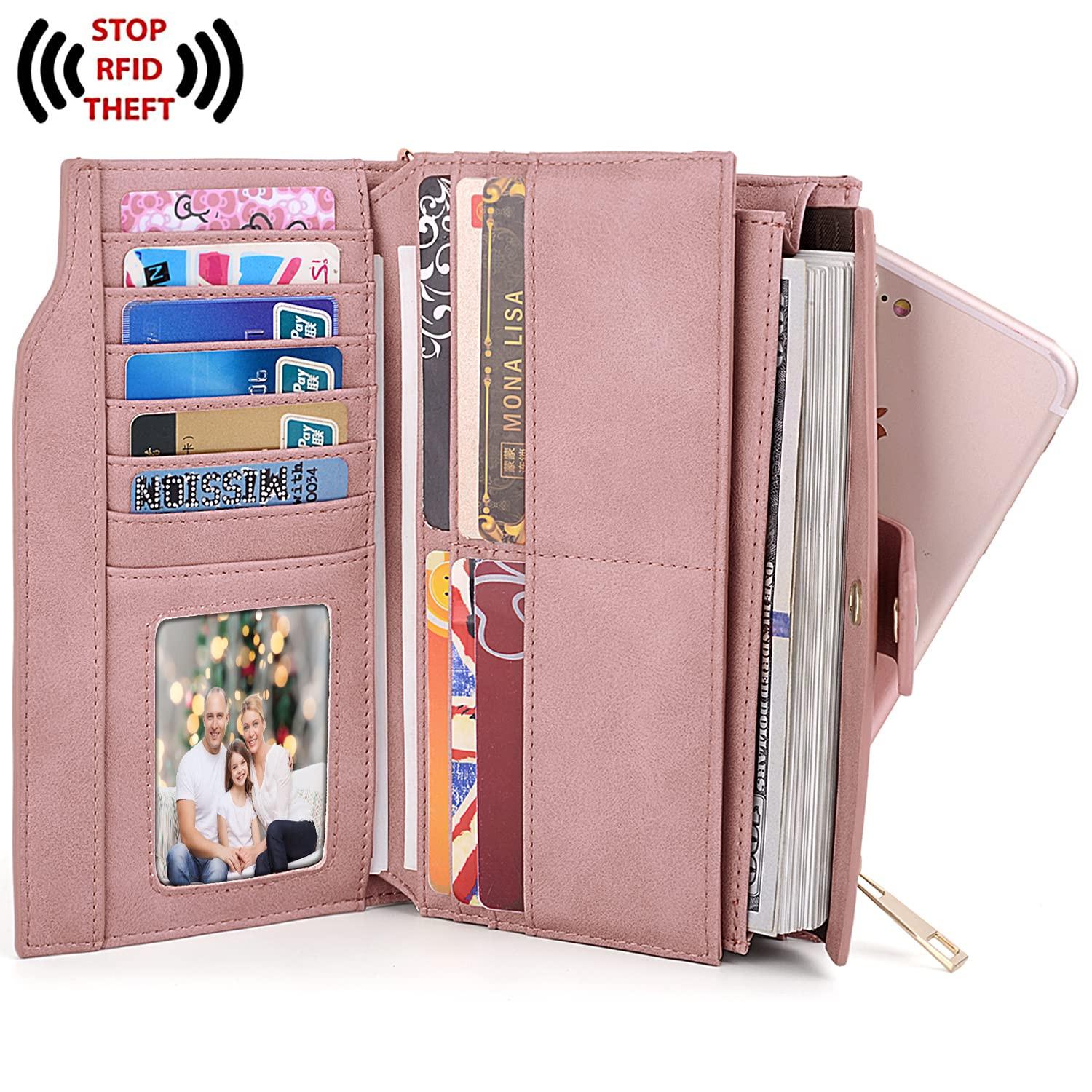 Only-bags.store  Brieftasche RFID-Blockierung Große Kapazität Vegan Leder Clutch Wallet 21 Card Slots Holder Organizer 