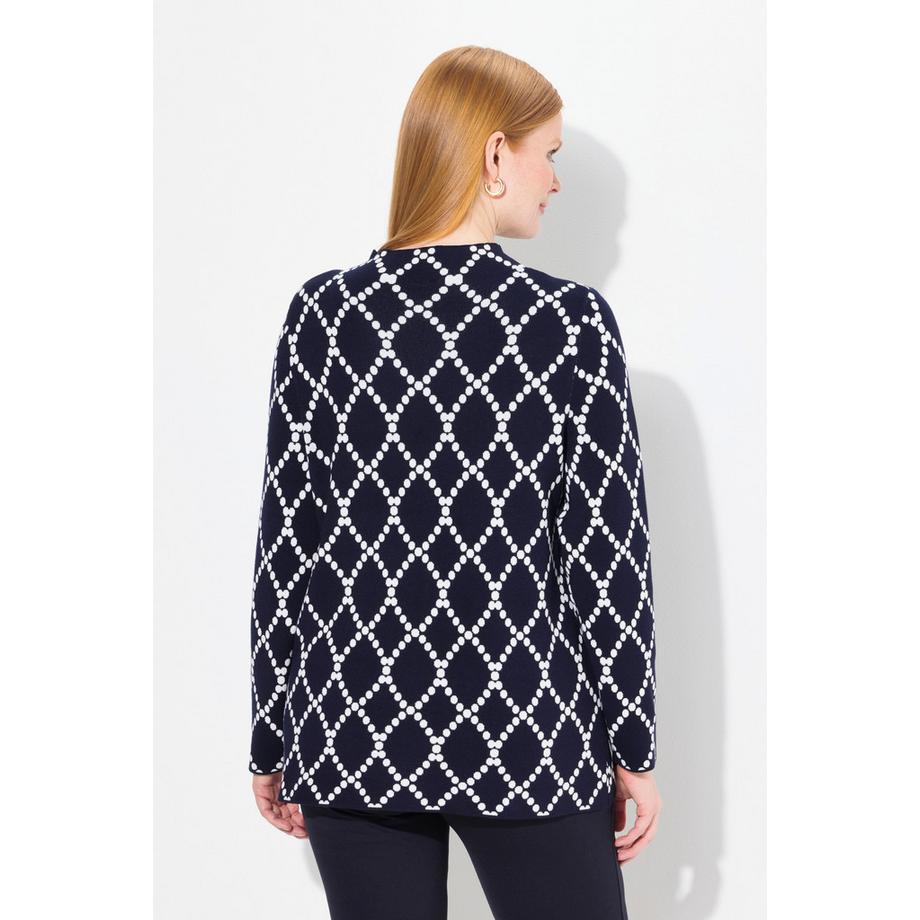 Ulla Popken Pull jacquard à pois en maille col montant manches longues  
