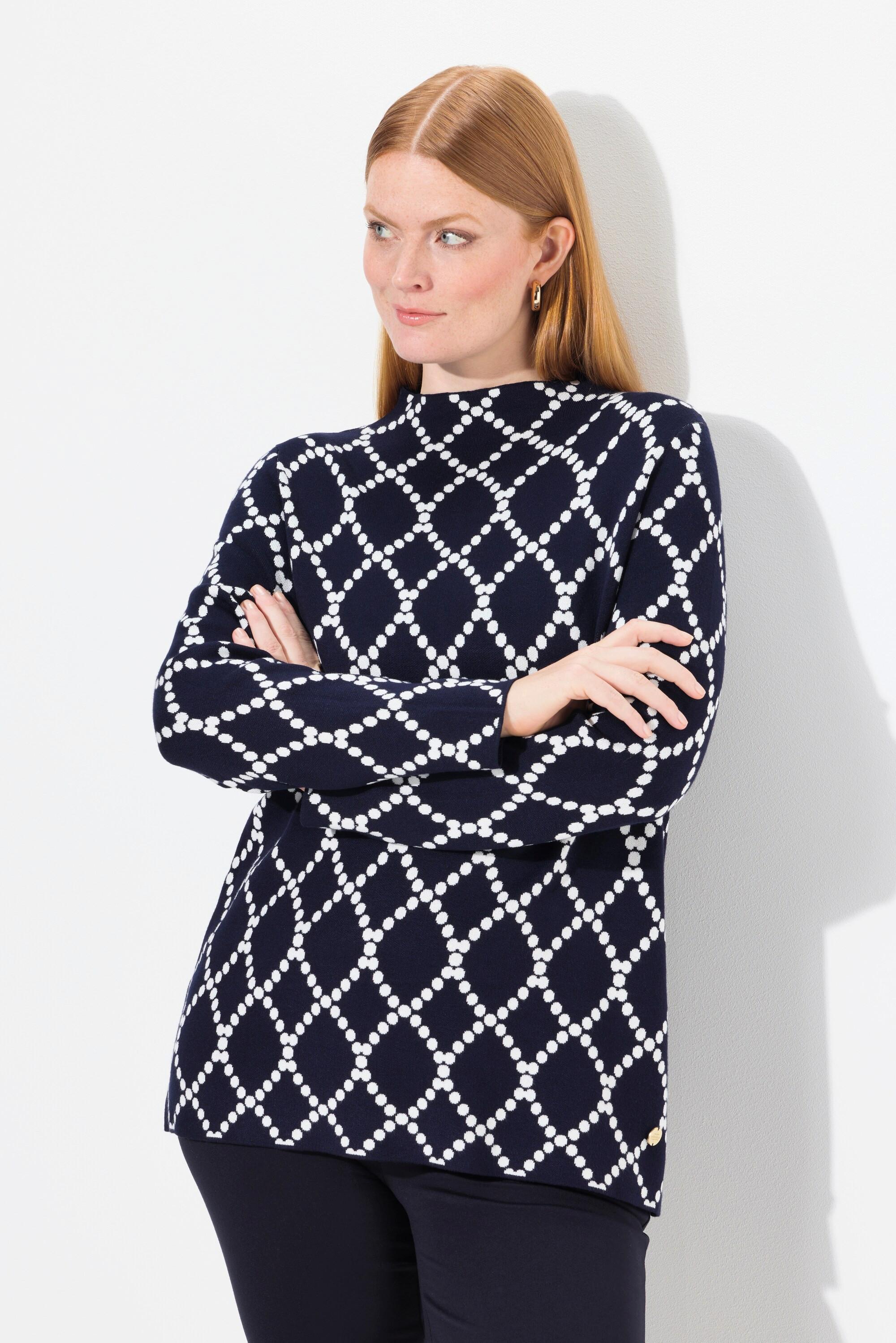 Ulla Popken  Maglione con jacquard, pallini, collo alto e maniche lunghe 