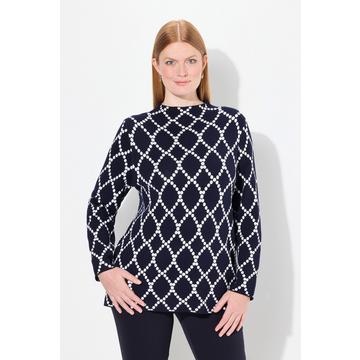 Maglione con jacquard, pallini, collo alto e maniche lunghe