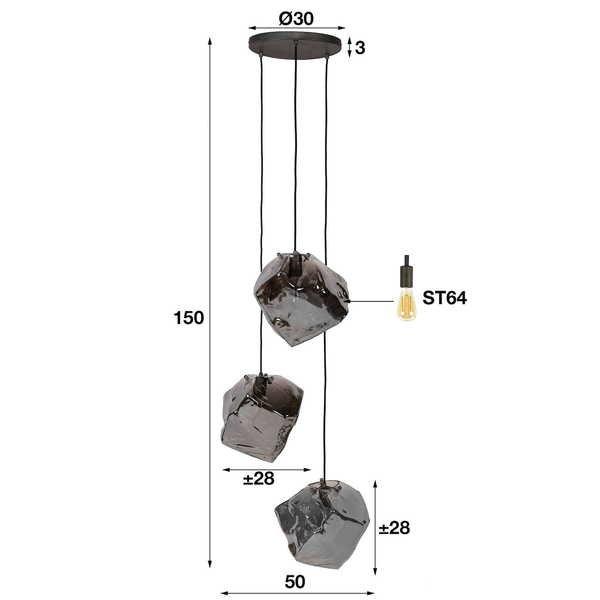 mutoni Lampe suspendue Rock 3 lumières à plusieurs niveaux  