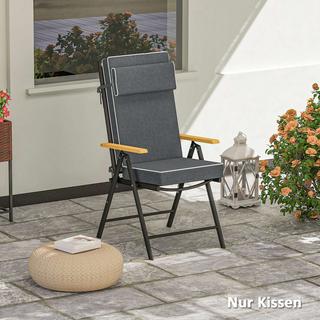 Northio Coussin de siège 120 x 47 x 9,5 cm, coussin de chaise hydrofuge avec attaches, appui-tête, coussin de siège intérieur extérieur UPF50+, coussin de siège pour chaise pliante, chaise de salle à manger, gris foncé  