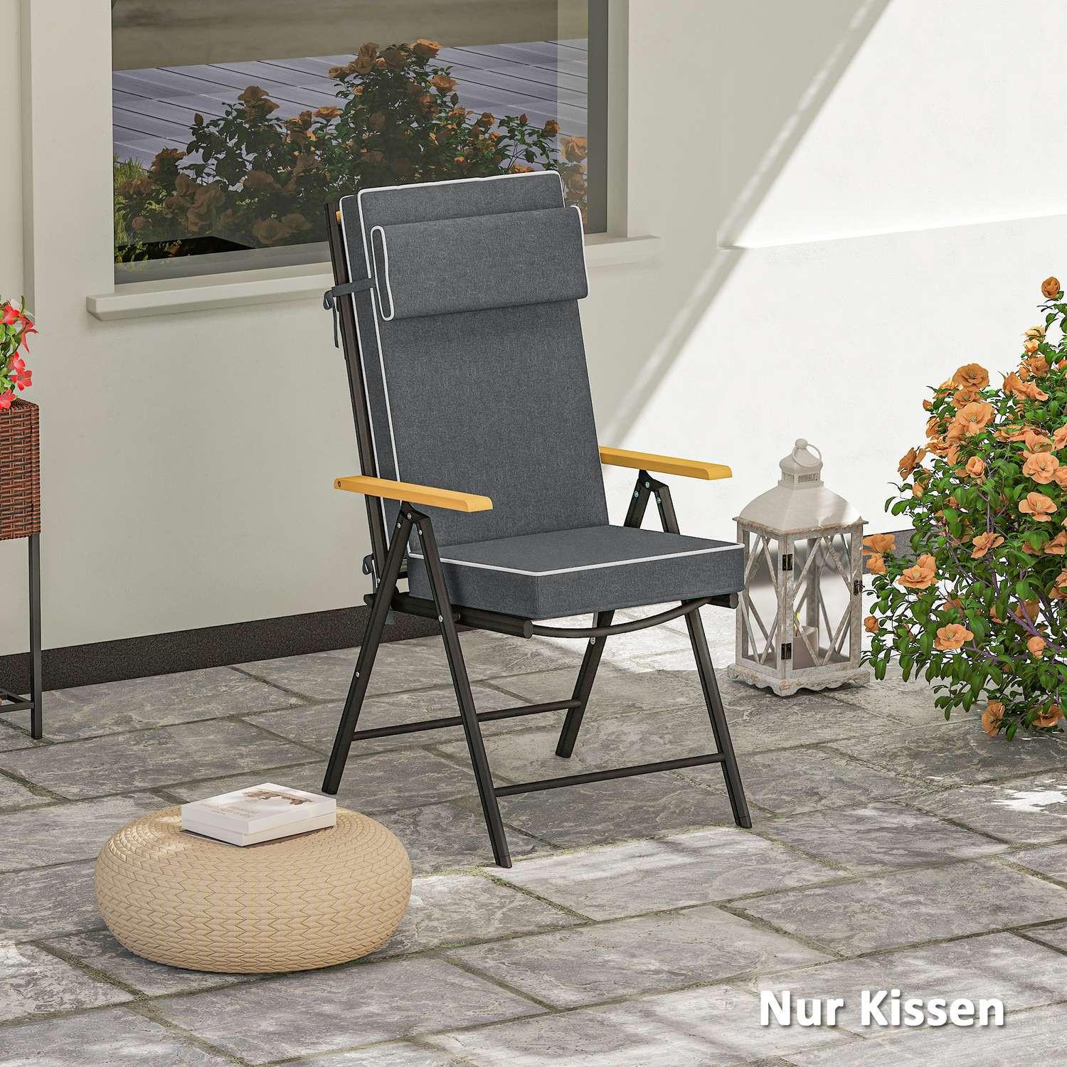 Northio Coussin de siège 120 x 47 x 9,5 cm, coussin de chaise hydrofuge avec attaches, appui-tête, coussin de siège intérieur extérieur UPF50+, coussin de siège pour chaise pliante, chaise de salle à manger, gris foncé  