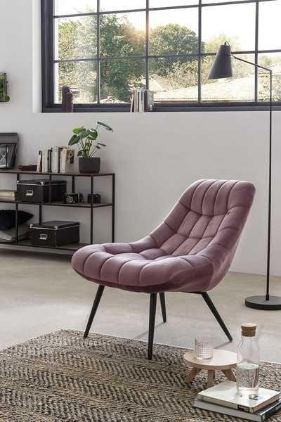 mutoni Fauteuil XXL velours rose pieds métal noir  