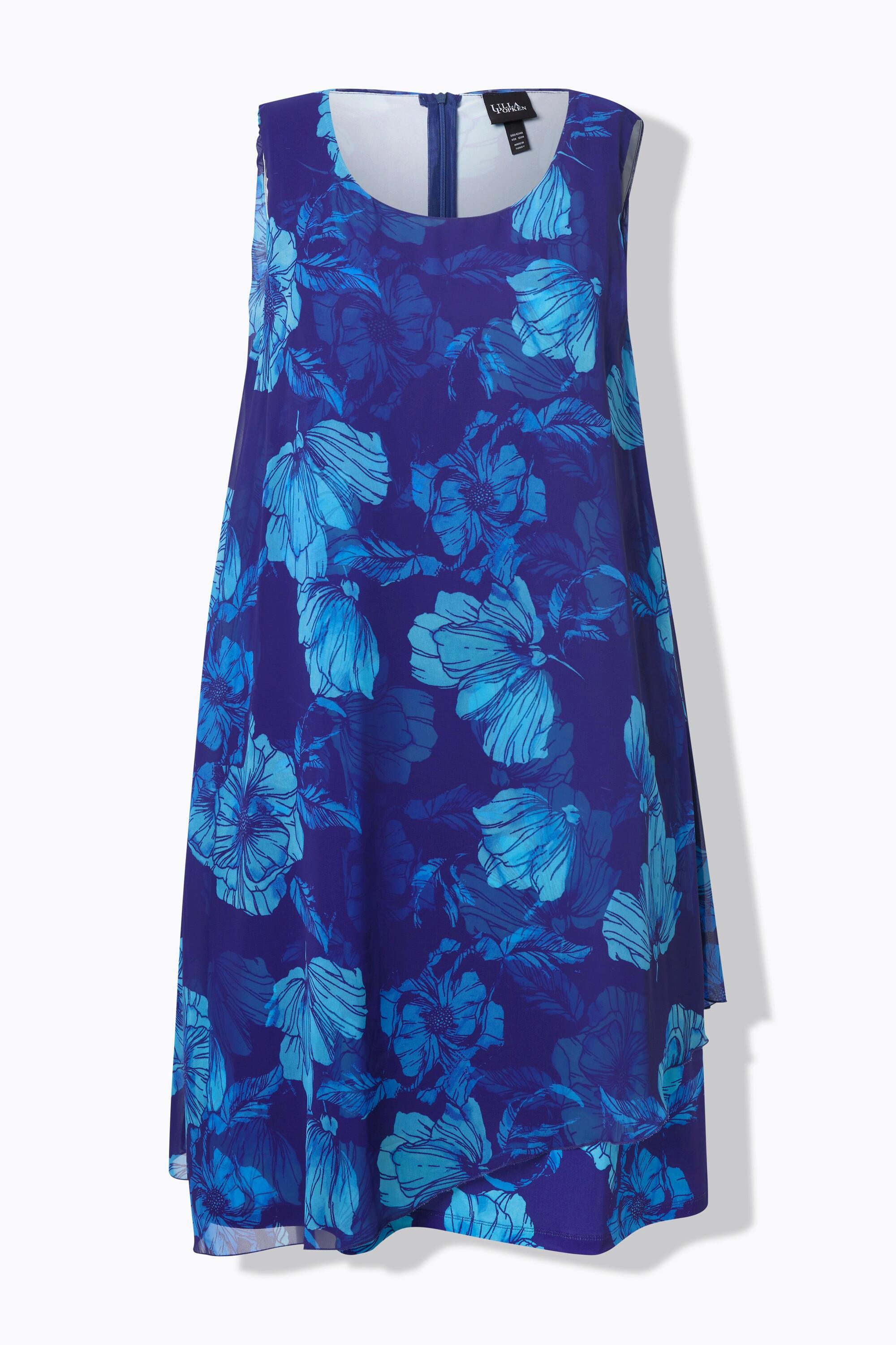 Ulla Popken Abito Doppio Strato Svasato Floreale Senza Maniche Girocollo  