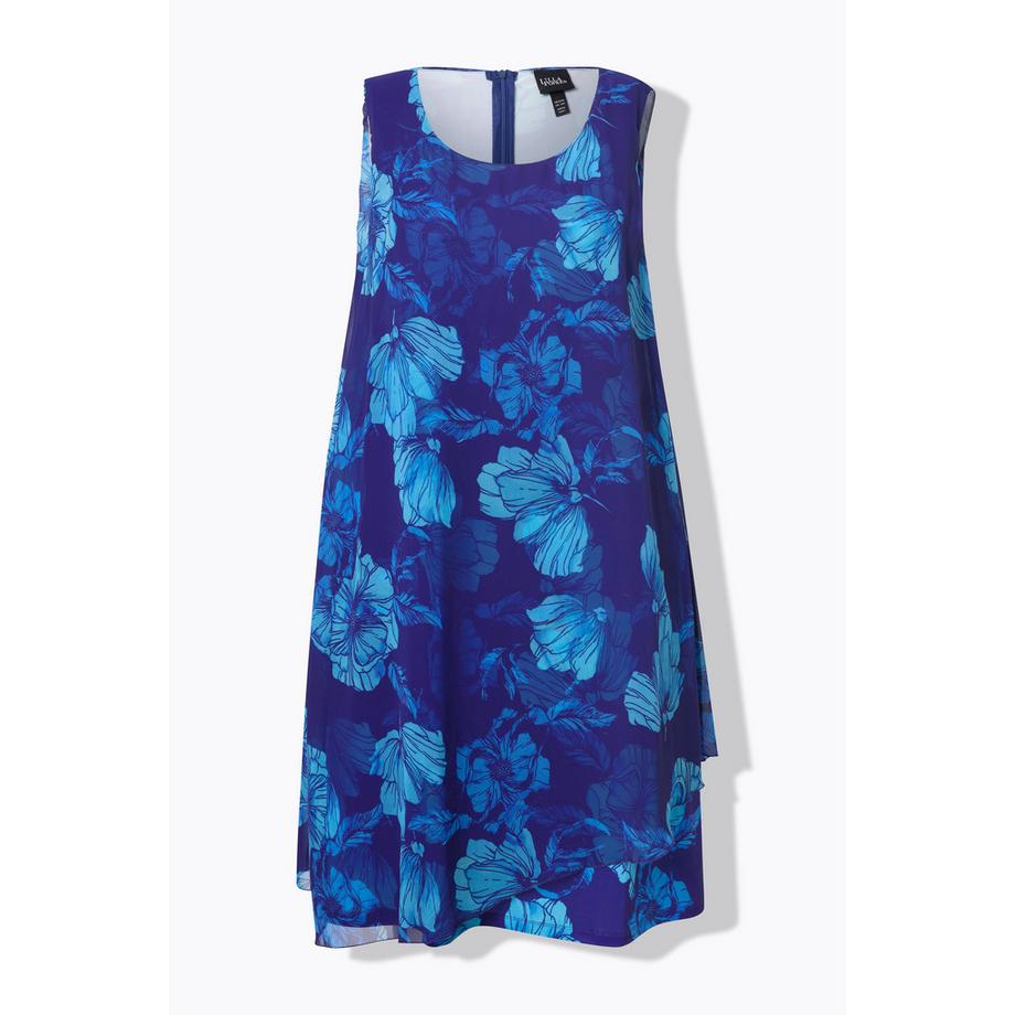 Ulla Popken Abito Doppio Strato Svasato Floreale Senza Maniche Girocollo  