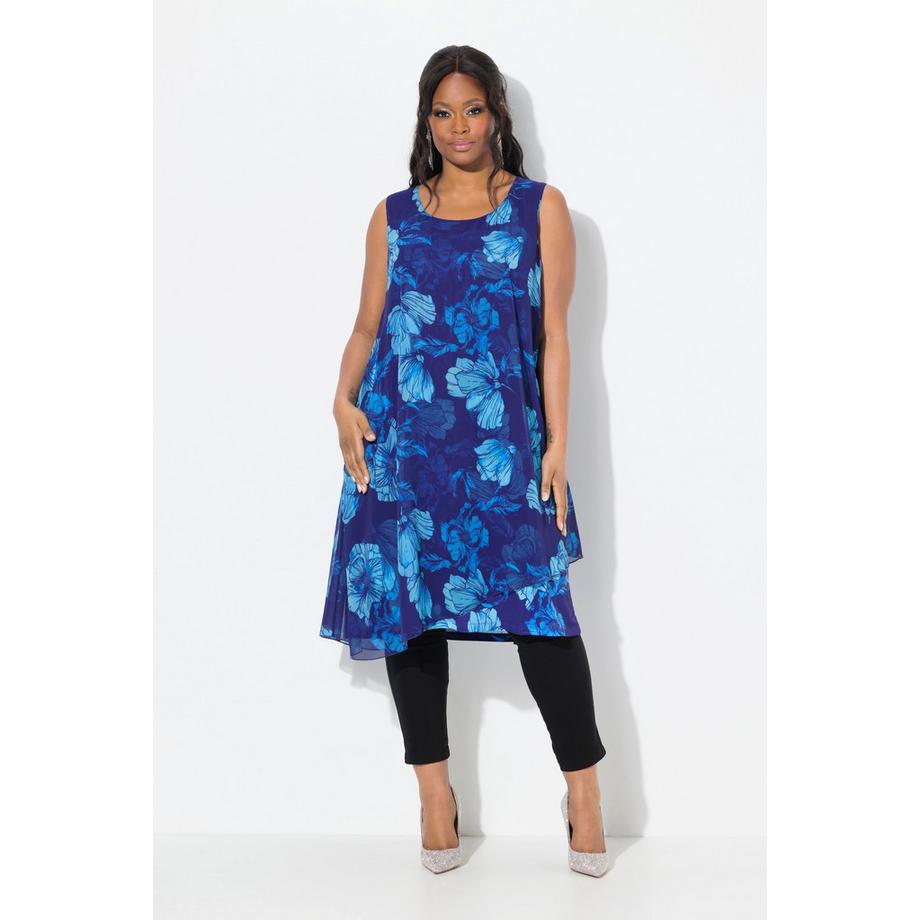 Ulla Popken Abito Doppio Strato Svasato Floreale Senza Maniche Girocollo  