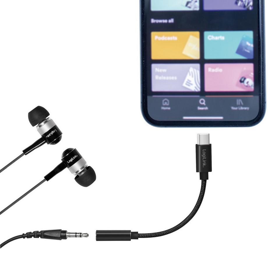 LogiLink  Adaptateur audio USB-C 3,5 mm avec câble nylon DAC 13 cm 