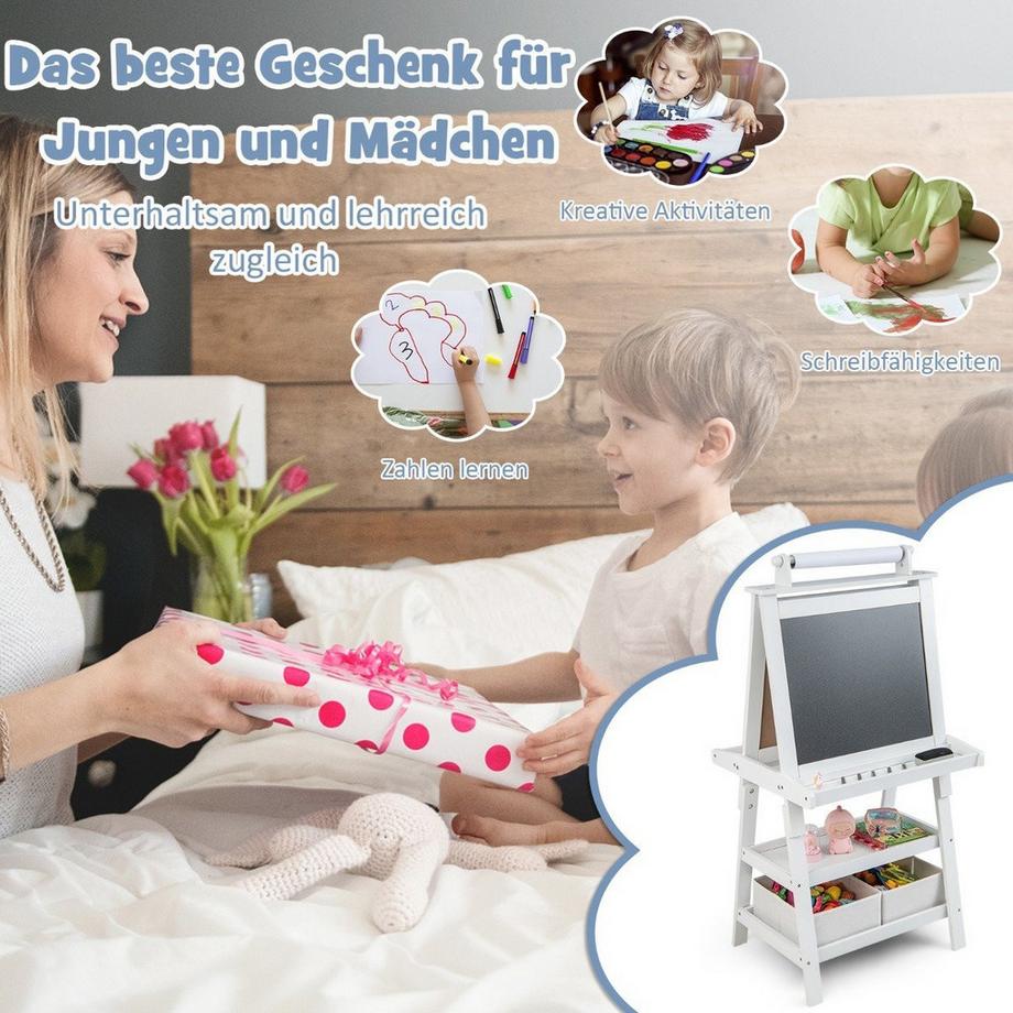 Northio  3 in 1 Kinder Staffelei Doppelseitig Whiteboard & Kreidetafel & Zeichenpapier Standtafel Weiß 