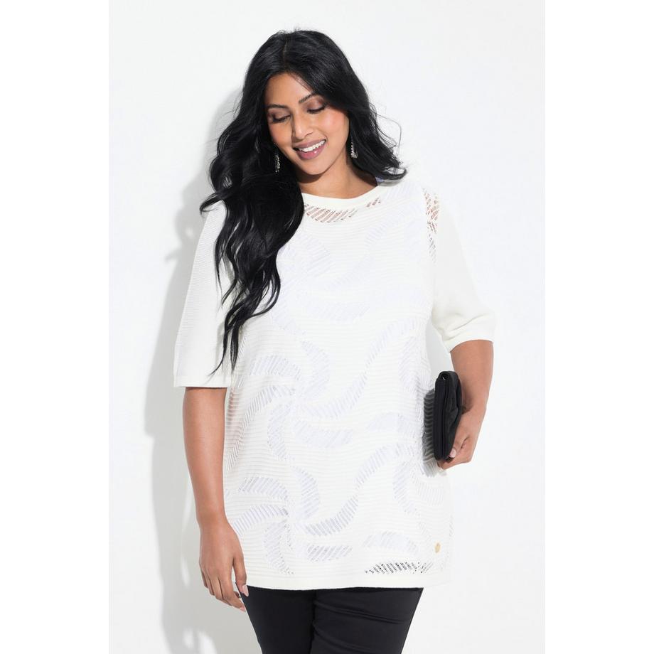 Ulla Popken Pullover Blüten U-Boot-Ausschnitt Halbarm  