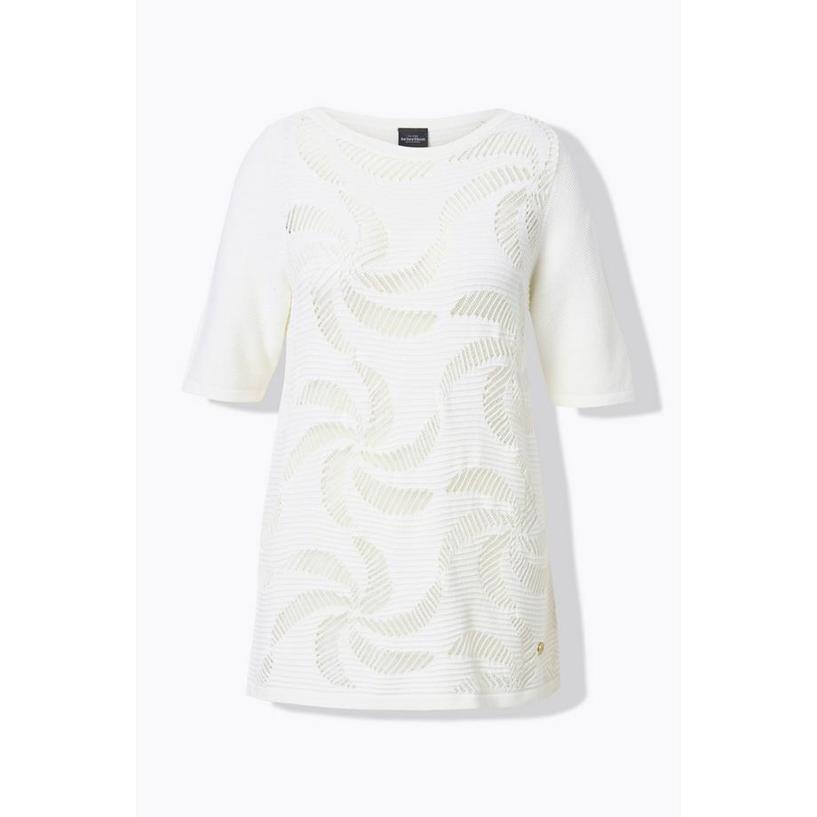 Ulla Popken Pullover Blüten U-Boot-Ausschnitt Halbarm  