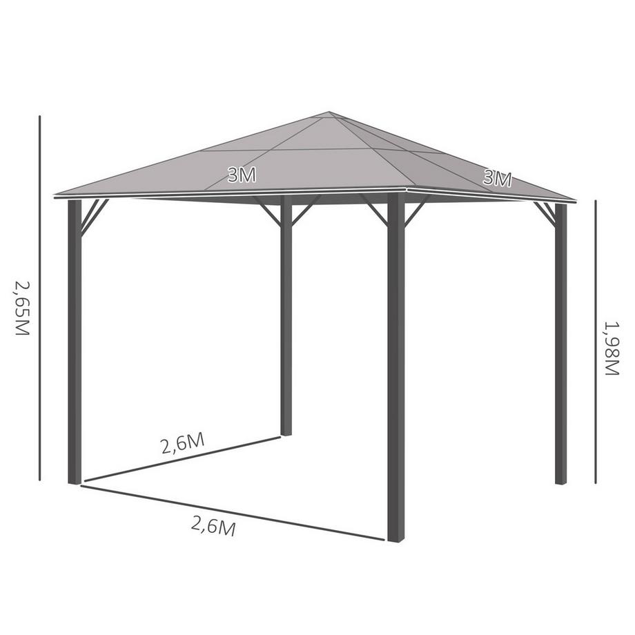 Northio Tenda Da Giardino Pavilion 3 X 3 M Con Pannelli Laterali, Tetto In Pc, Alluminio Grigio Scuro  