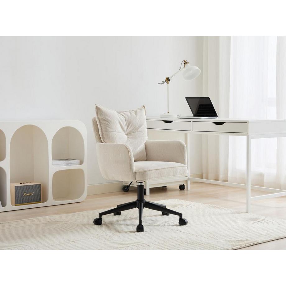 Vente-unique Chaise de bureau - Velours côtelé - Crème et noir - Hauteur réglable - BATARU de Pascal Morabito  