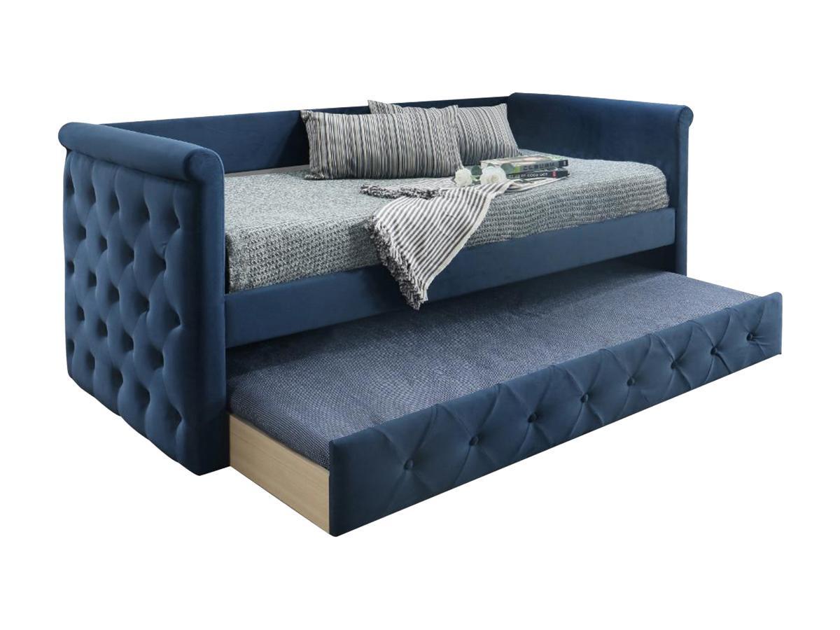 Vente-unique Lit banquette gigogne capitonné LOUISE 2x tissu  