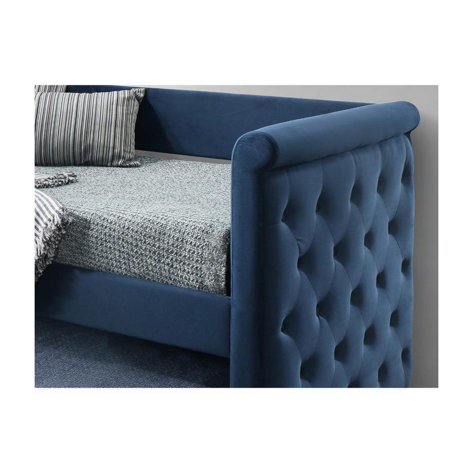 Vente-unique Letto singolo con letto estraibile capitonné 2 in tessuto blu LOUISE  