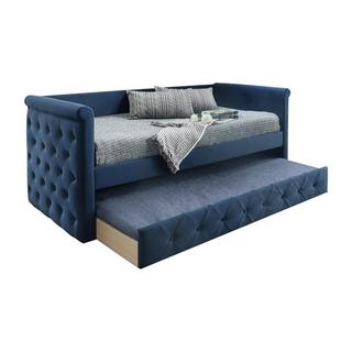 Vente-unique Lit banquette gigogne capitonné LOUISE 2x tissu  