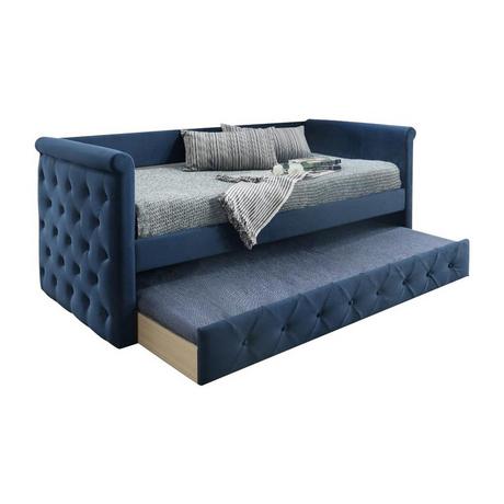 Vente-unique Lit banquette gigogne capitonné LOUISE 2x tissu  