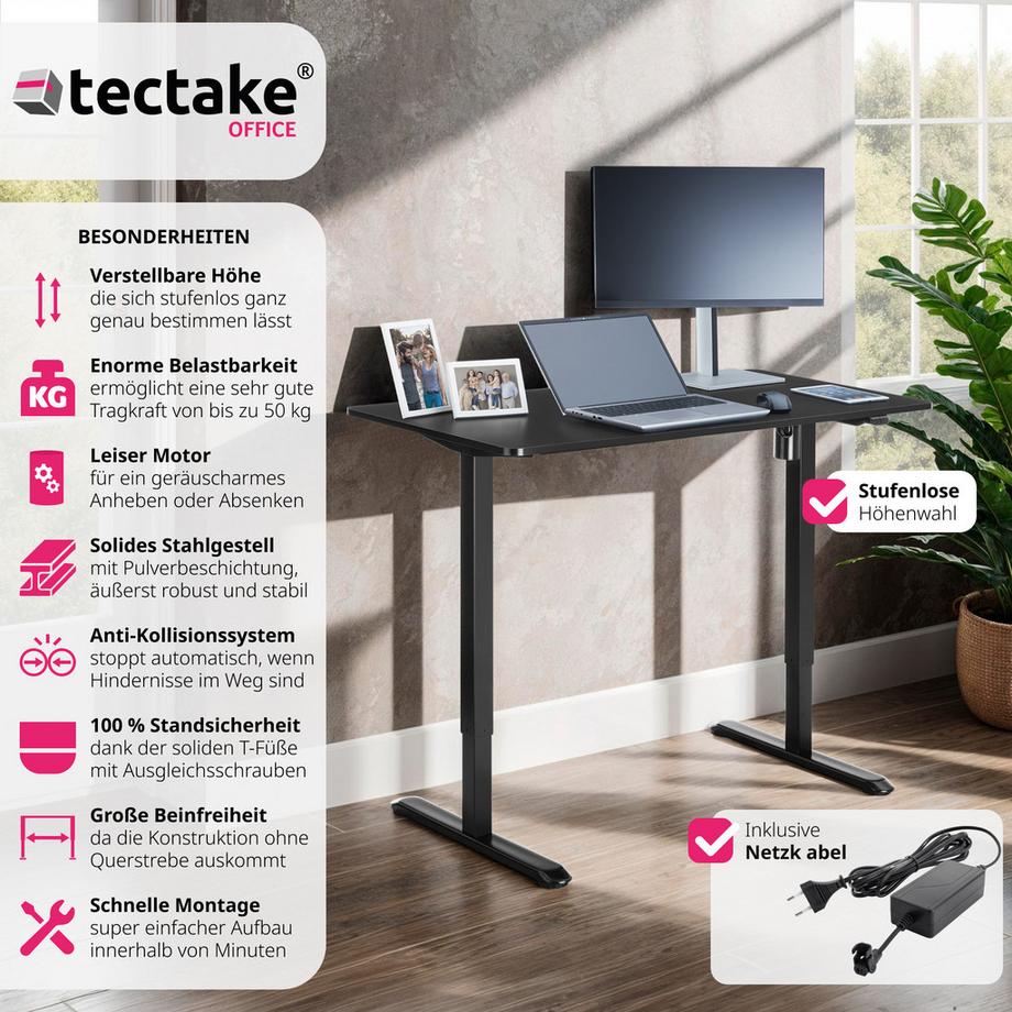 Tectake Elektrisch hohenverstellbarer Schreibtisch Skadi  