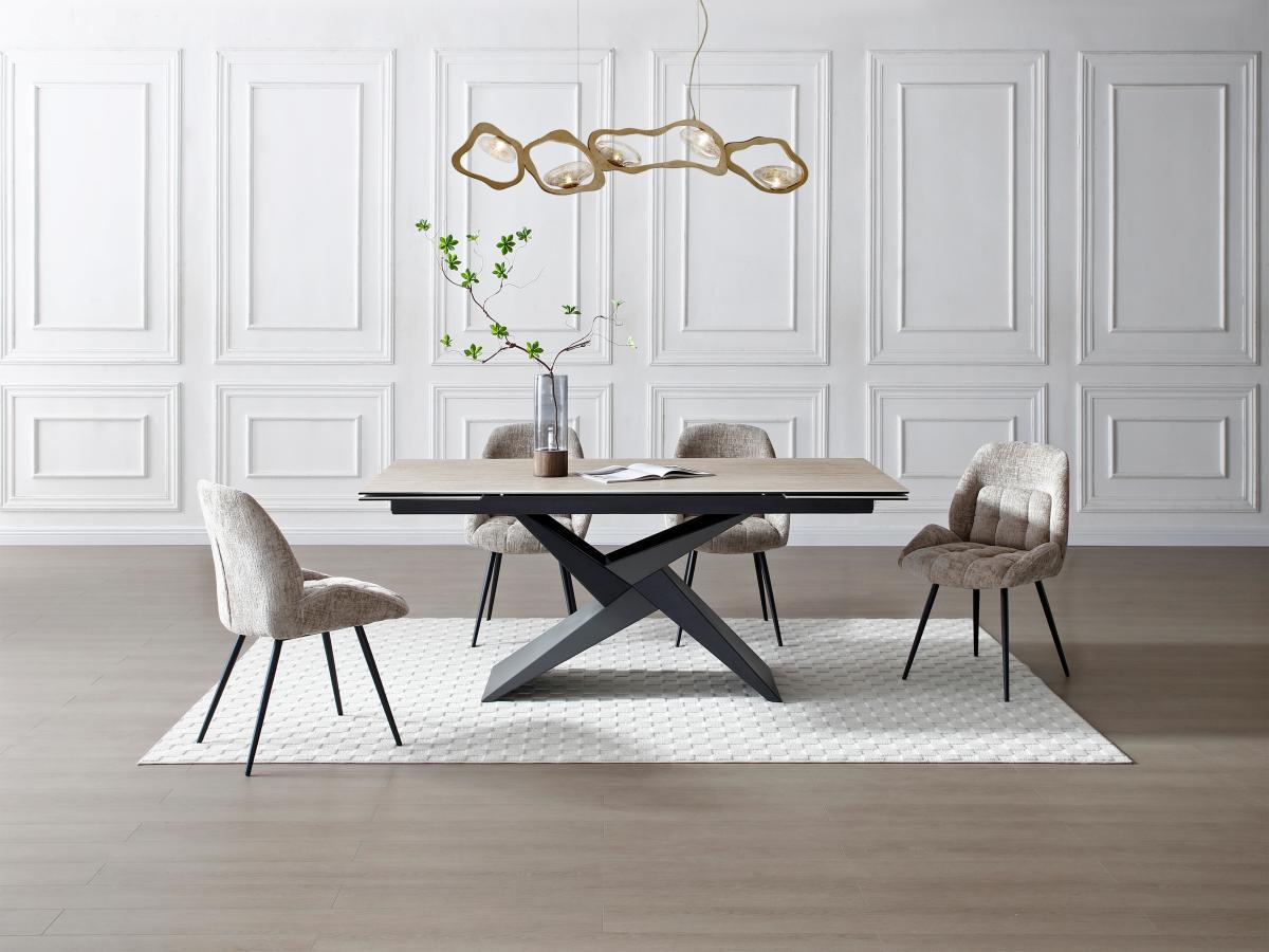 Maison Céphy Table à manger extensible 6 à 10 personnes en céramique, verre et métal - Effet travertin beige et Noir - LIONIZA de Maison Céphy  