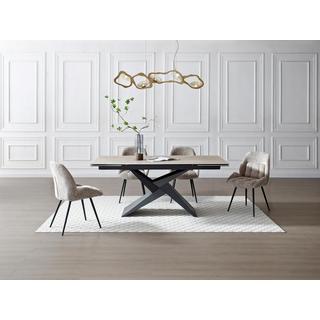 Maison Céphy Table à manger extensible 6 à 10 personnes en céramique, verre et métal - Effet travertin beige et Noir - LIONIZA de Maison Céphy  