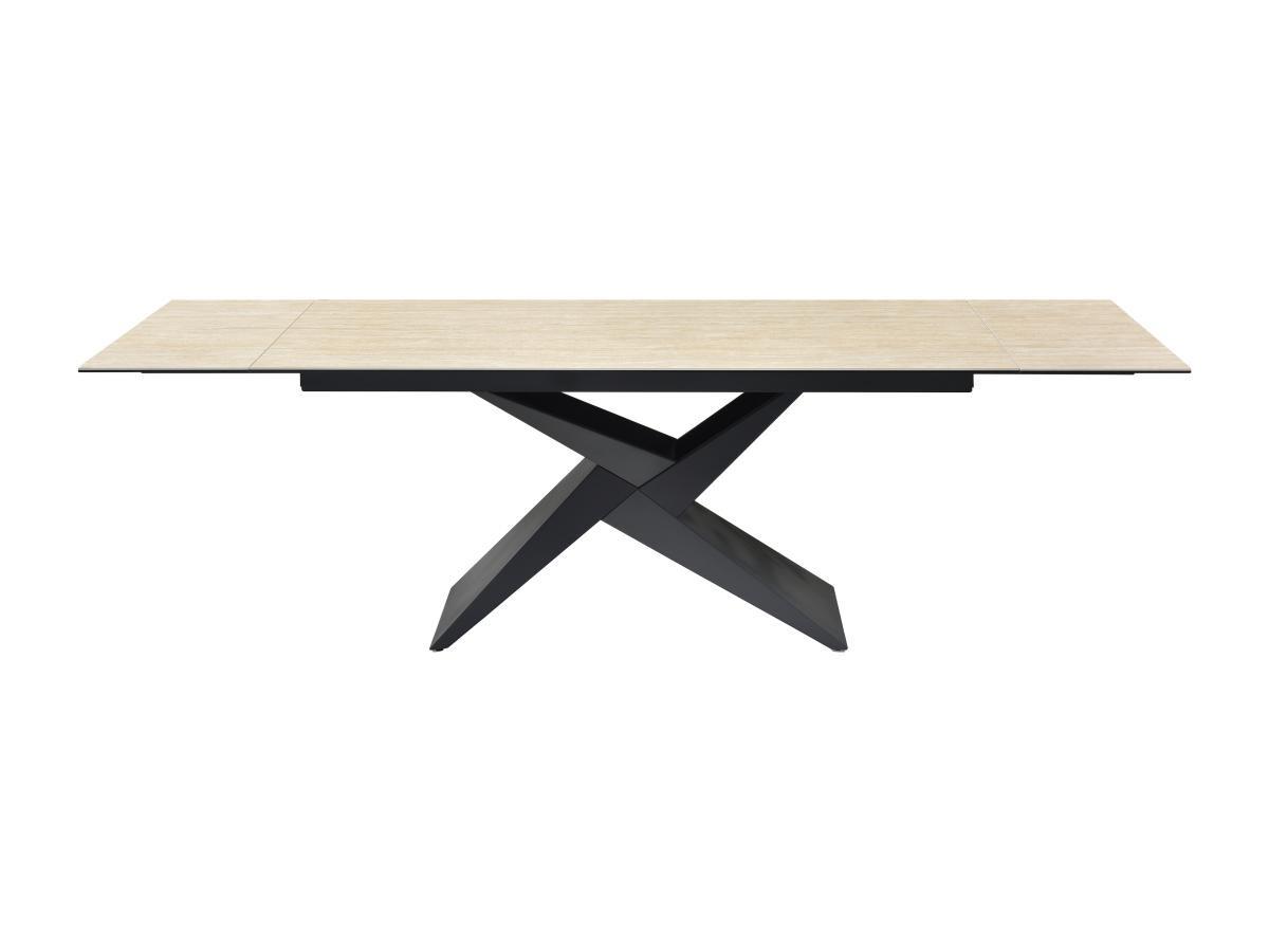 Maison Céphy Table à manger extensible 6 à 10 personnes en céramique, verre et métal - Effet travertin beige et Noir - LIONIZA de Maison Céphy  