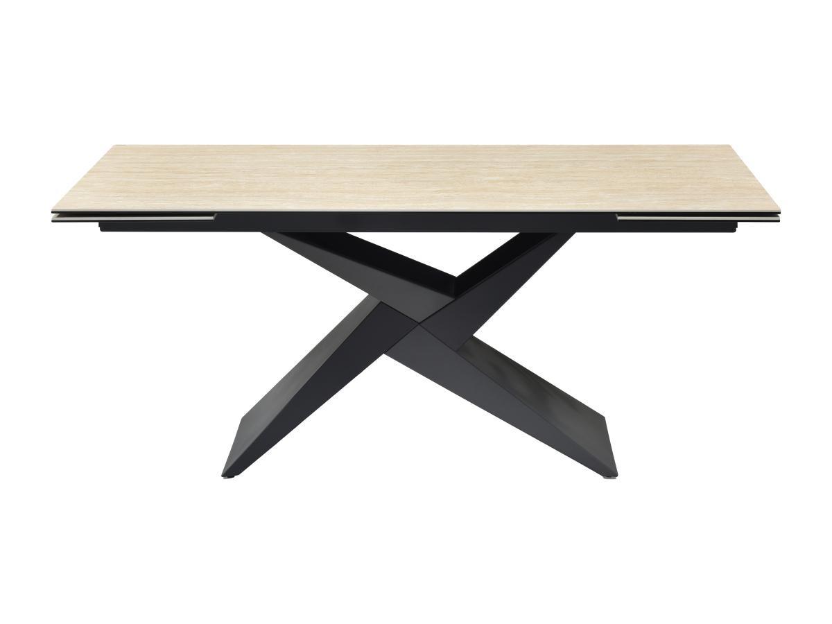 Maison Céphy Table à manger extensible 6 à 10 personnes en céramique, verre et métal - Effet travertin beige et Noir - LIONIZA de Maison Céphy  