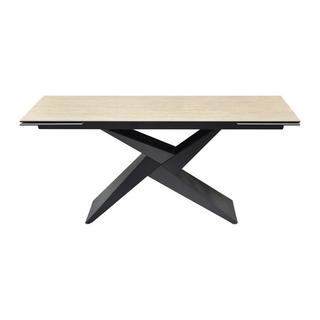 Maison Céphy Table à manger extensible 6 à 10 personnes en céramique, verre et métal - Effet travertin beige et Noir - LIONIZA de Maison Céphy  