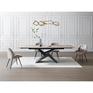 Maison Céphy Table à manger extensible 6 à 10 personnes en céramique, verre et métal - Effet travertin beige et Noir - LIONIZA de Maison Céphy  