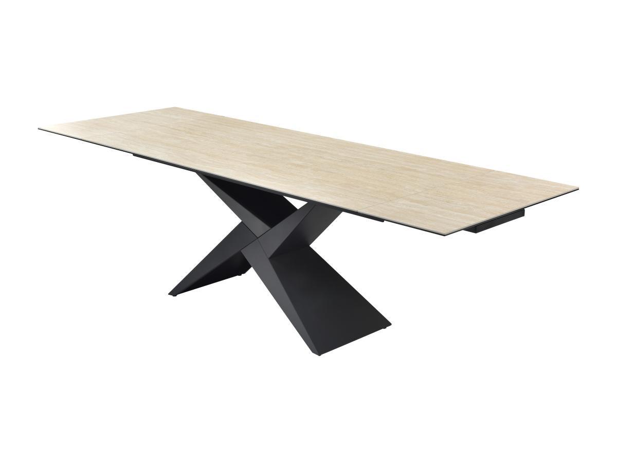 Maison Céphy Table à manger extensible 6 à 10 personnes en céramique, verre et métal - Effet travertin beige et Noir - LIONIZA de Maison Céphy  