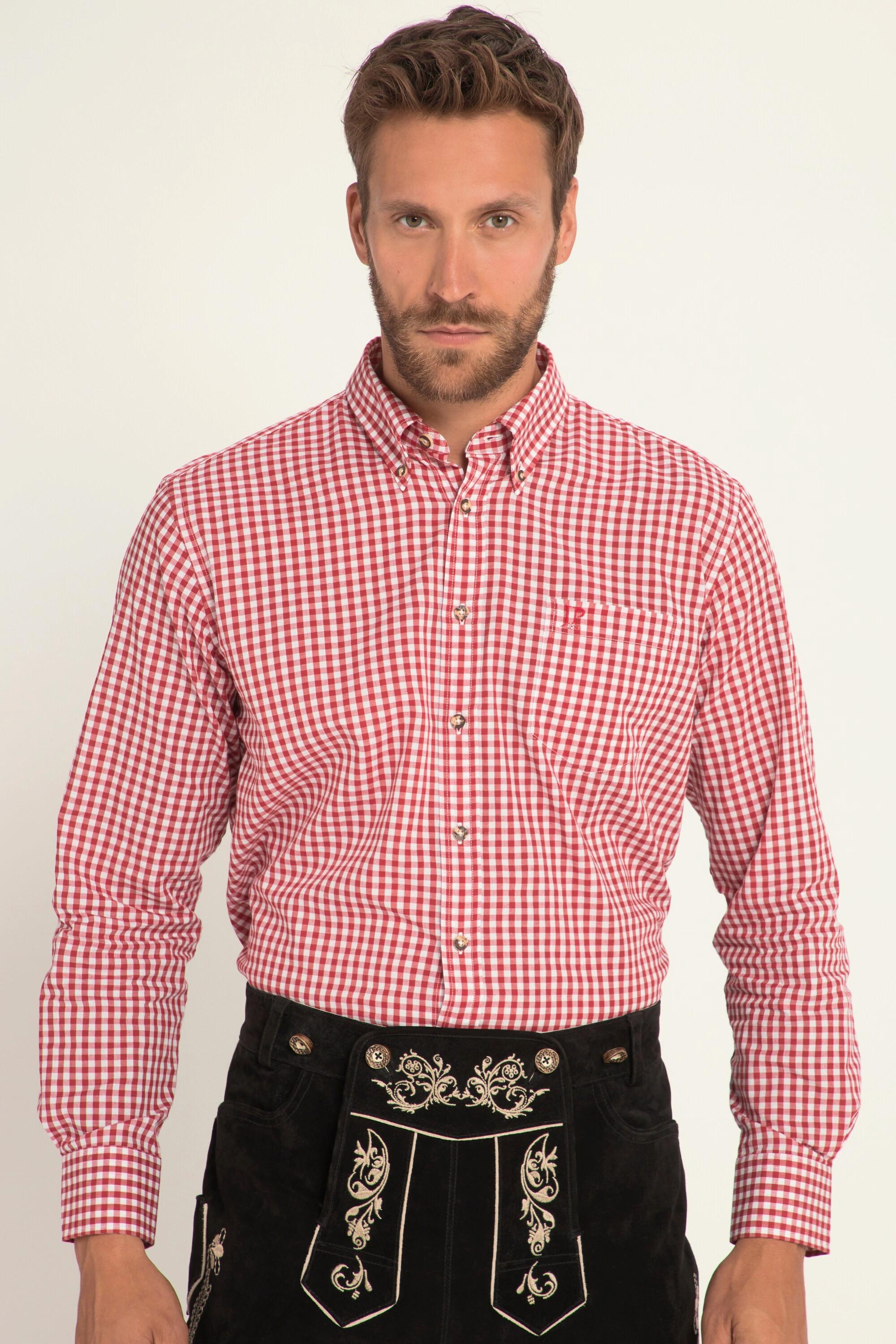 JP1880  Chemise à carreaux de tenue bavaroise traditionnelle - manches longues et col boutonné, coupe Modern Fit - jusqu'au 8 XL 