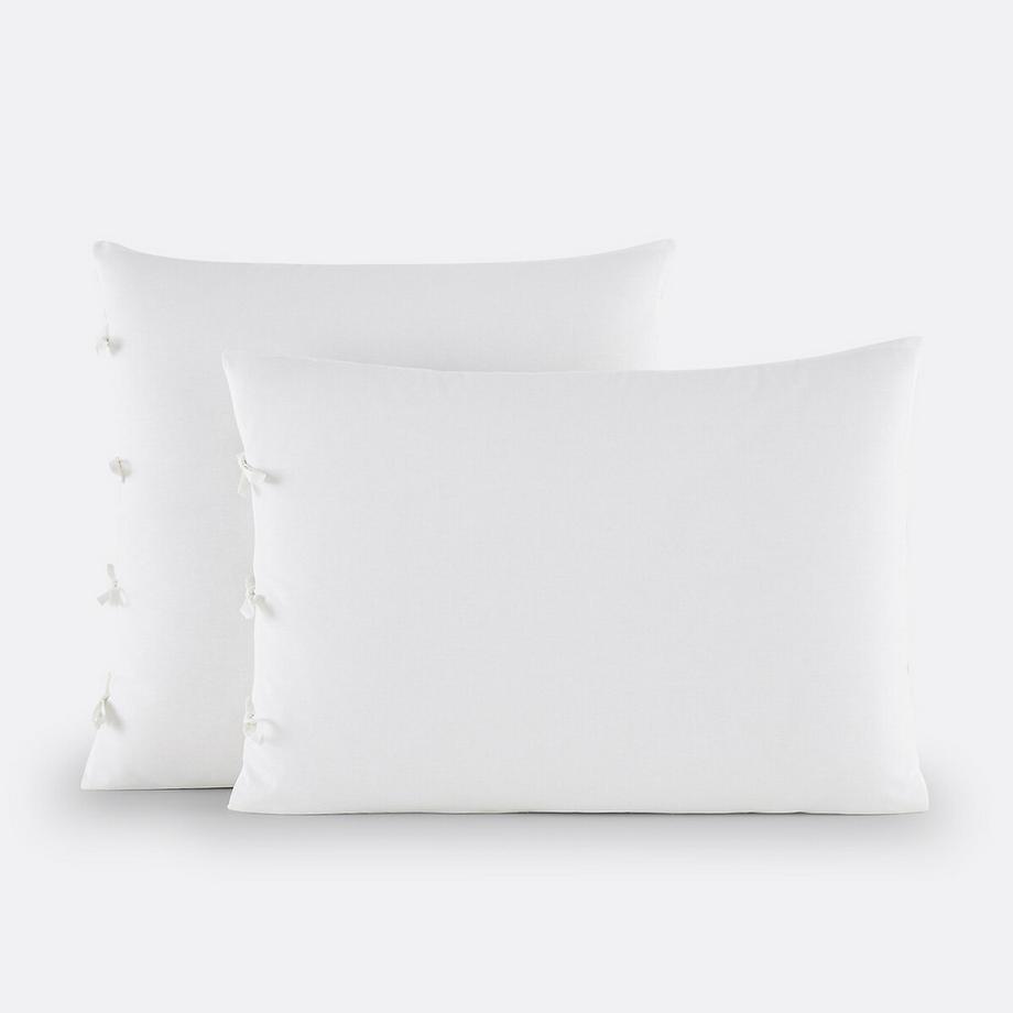 Taie d'oreiller unie à nouettes en coton