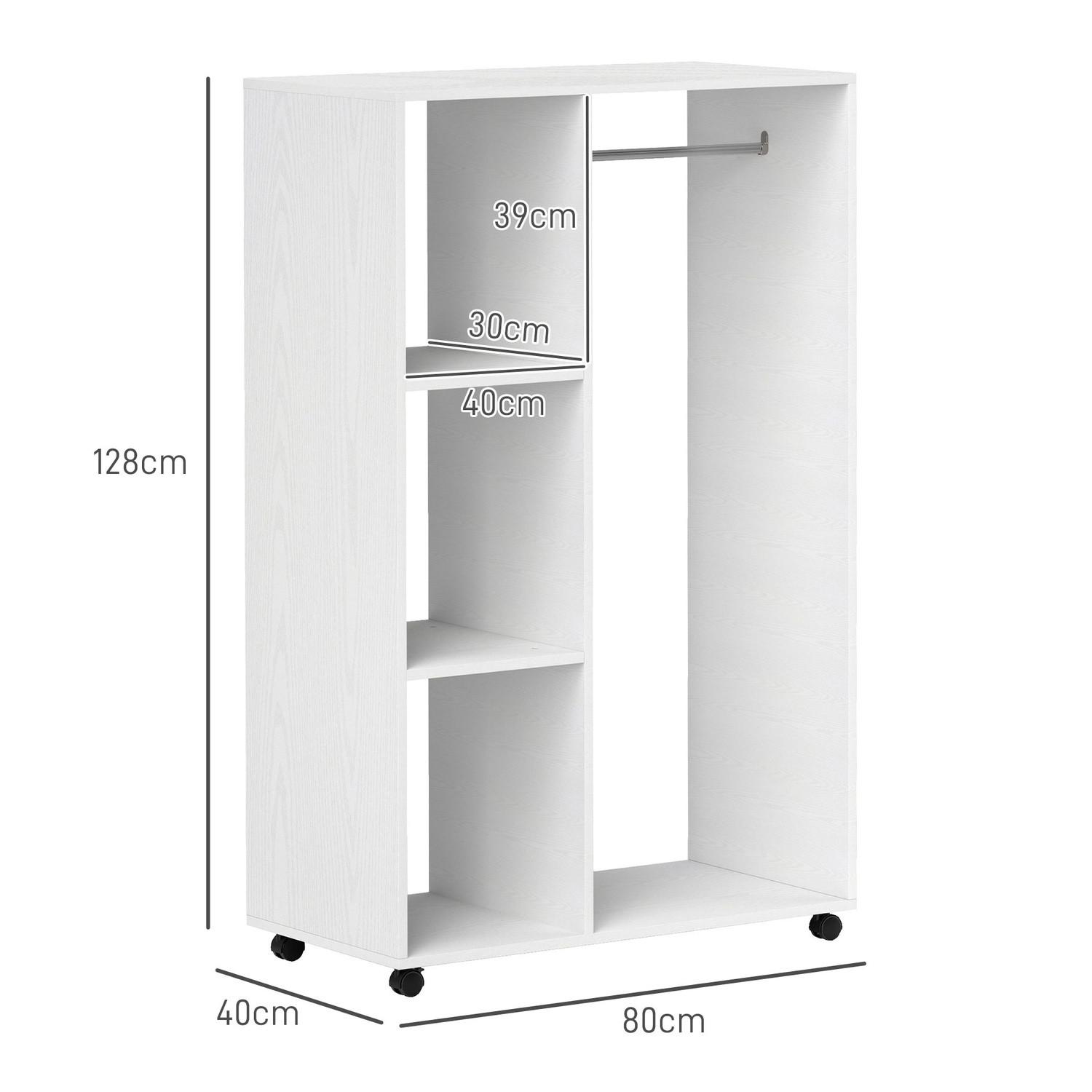 Northio Armoire sur roulettes, penderie mobile, 1 tringle à vêtements, 3 étagères, penderie, portant à roulettes pour couloir, chambre, 80 x 40 x 128 cm, Blanc  
