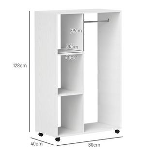 Northio Armoire sur roulettes, penderie mobile, 1 tringle à vêtements, 3 étagères, penderie, portant à roulettes pour couloir, chambre, 80 x 40 x 128 cm, Blanc  