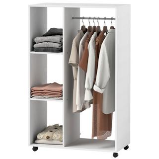 Northio Armoire sur roulettes, penderie mobile, 1 tringle à vêtements, 3 étagères, penderie, portant à roulettes pour couloir, chambre, 80 x 40 x 128 cm, Blanc  