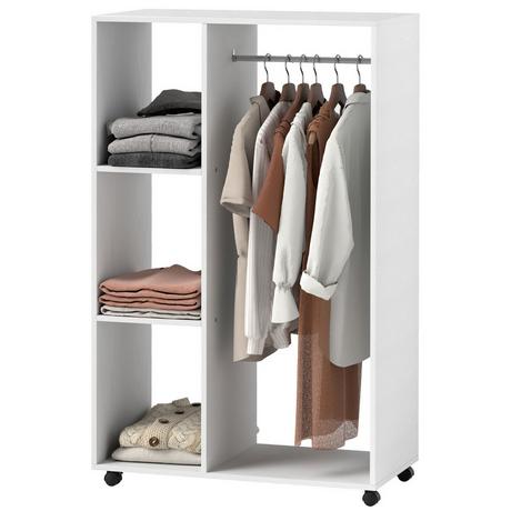 Northio Armoire sur roulettes, penderie mobile, 1 tringle à vêtements, 3 étagères, penderie, portant à roulettes pour couloir, chambre, 80 x 40 x 128 cm, Blanc  