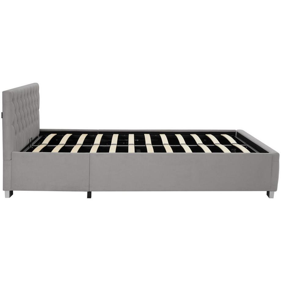Tectake Bettset  Polsterbett in Samtoptik mit Steppmuster Matratze mit Komfortschaumkern, 2 Härtegrade (H2 & H3)  