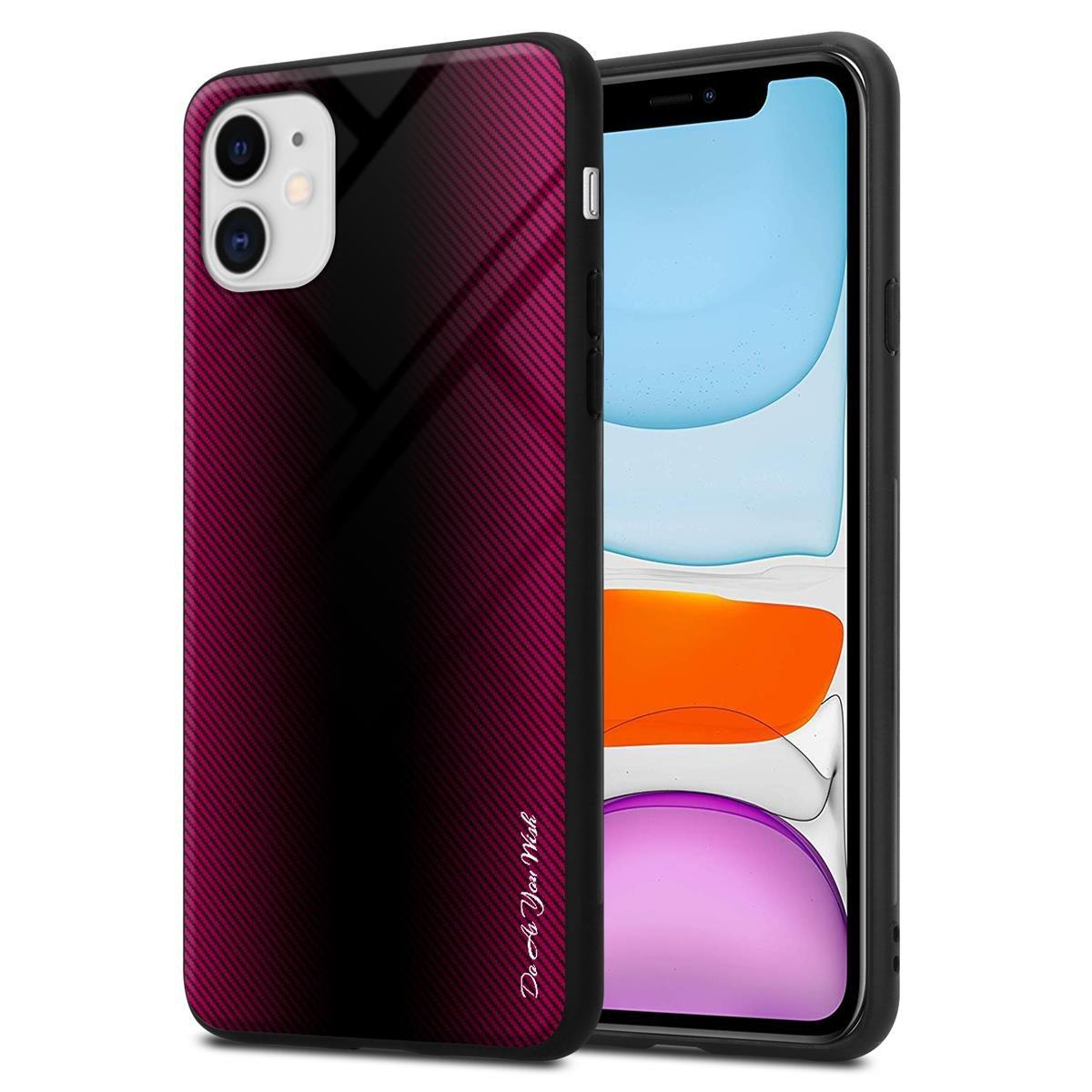 Cadorabo  Housse compatible avec Apple iPhone 11 - Aspect rayé - Coque de protection en silicone TPU et dos en verre trempé 