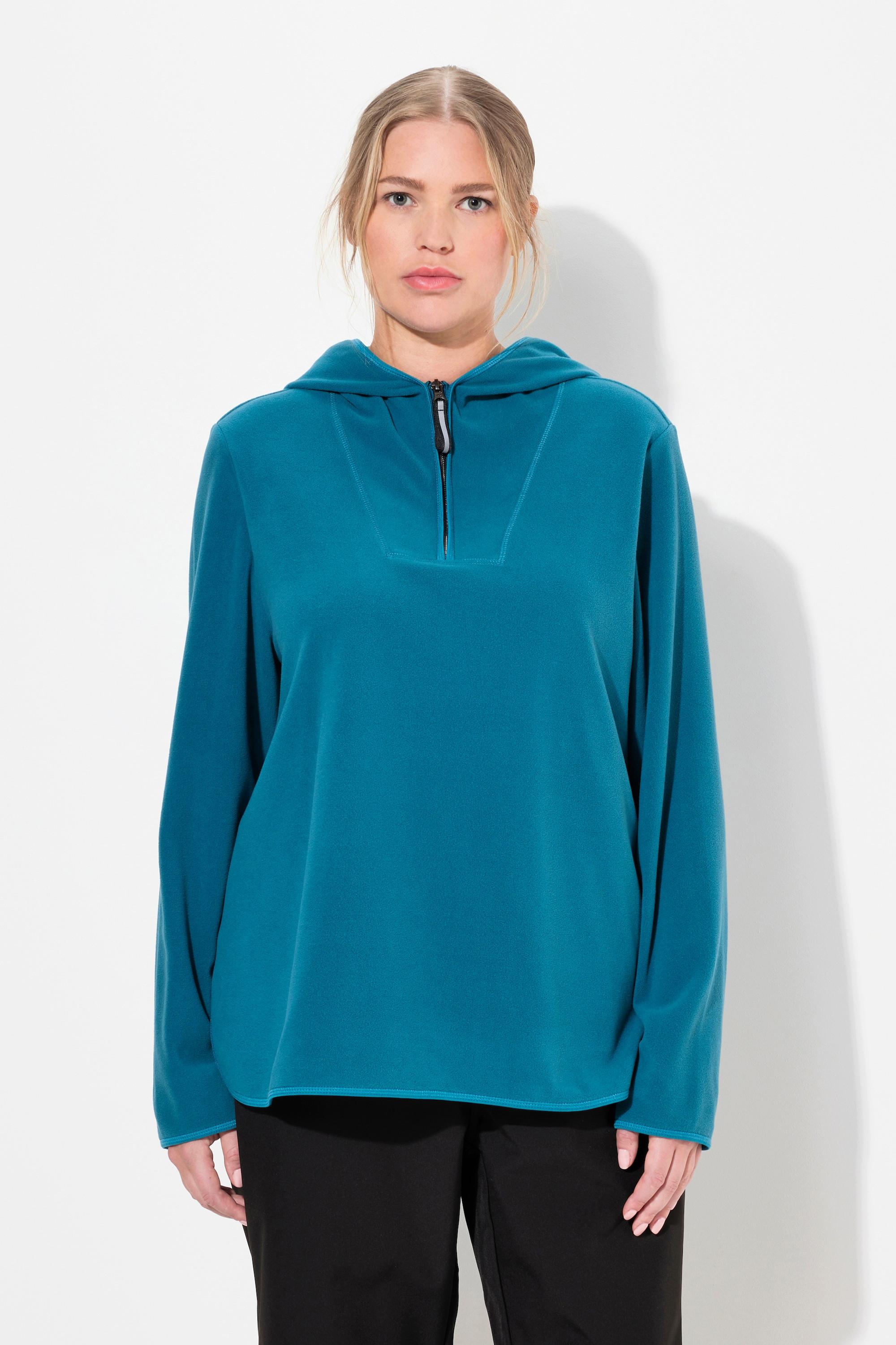 Ulla Popken  Pullover polo dal taglio corto e oversize con cappuccio, maniche lunghe e materiale riciclato 